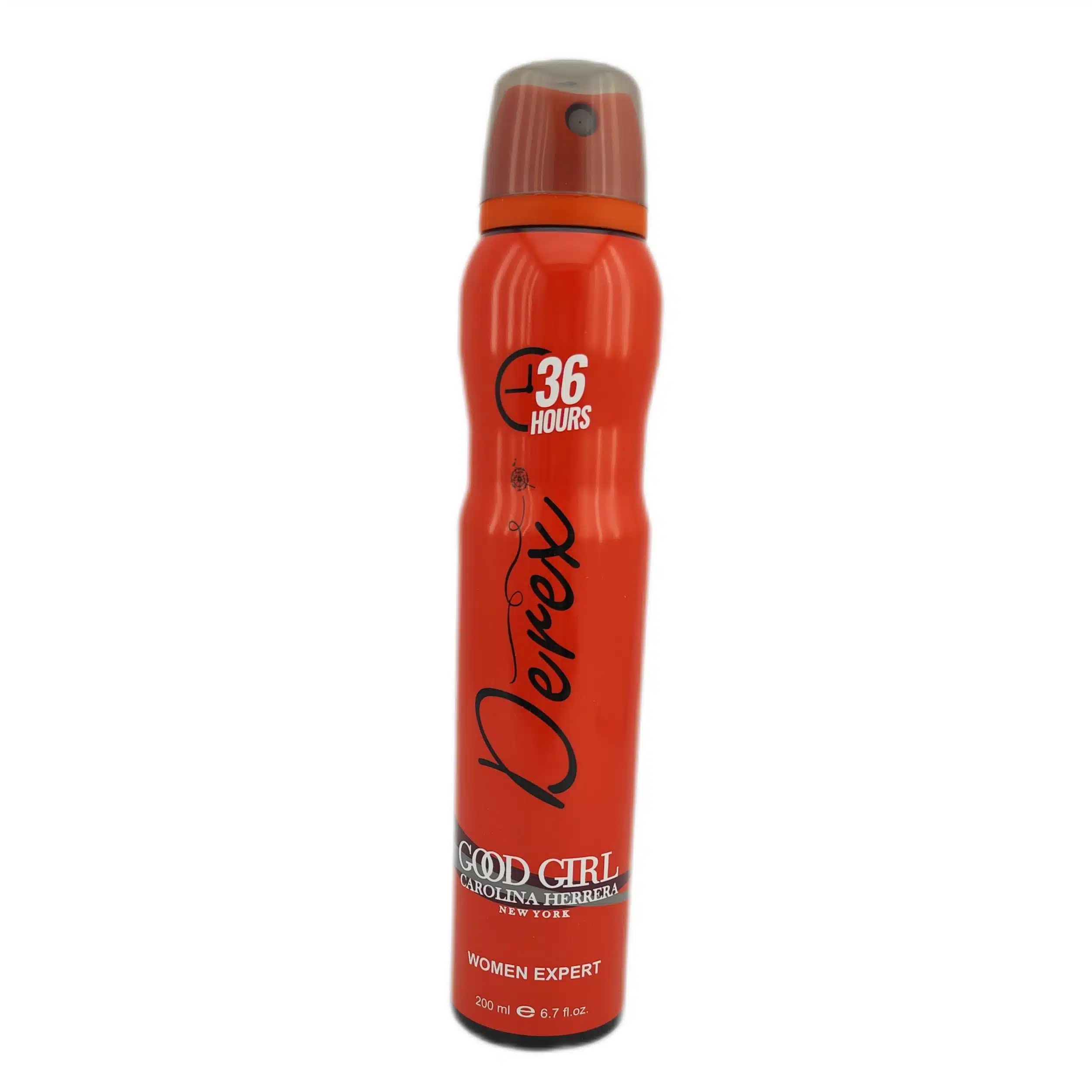 Red spray bottle labeled 36 hours with branding for women's deodorant.